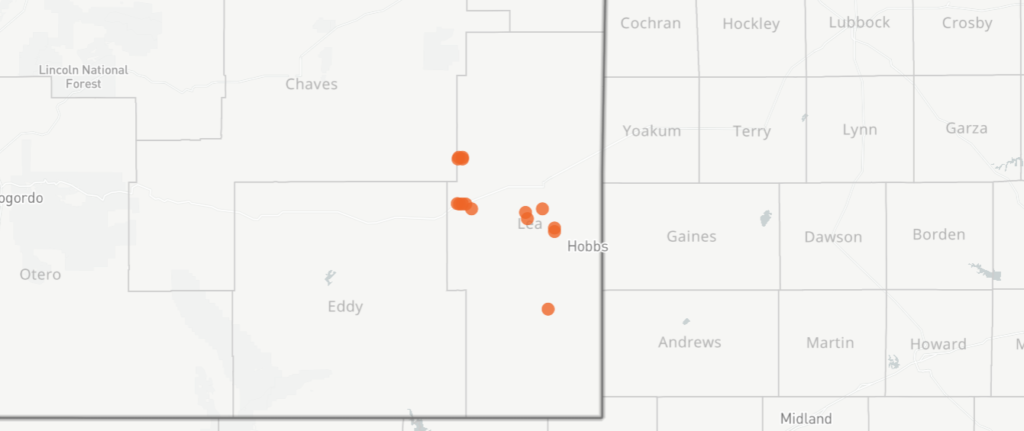 Map indicators for Lea County oil & gas leases available through EnergyNet