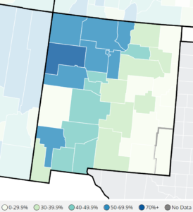 Vaccination rates by county in New Mexico (August 12, 2021)