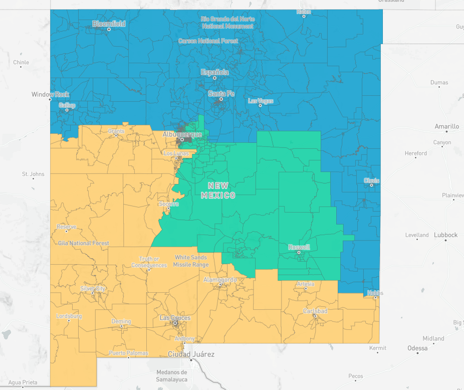 Proposed "Map H" for congressional redistricting in New Mexico.